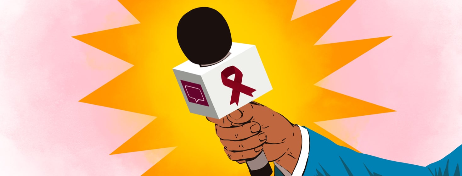 a microphone with a sickle cell awareness ribbon on it